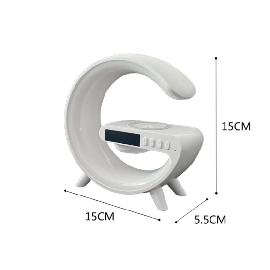 Caxinha de Som G -Speaker COR BRANCA Com Relógio Luminária Bluetooth Inteligente Carregador Sem Fio Led Luz Rgb COM RELÓGIO